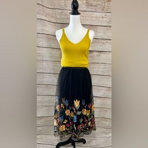 Cato tulle mesh skirt with 360° embroidered flowers elastic waist black …